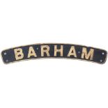 Nameplate BARHAM ex LMS Stanier Jubilee 4-6-0 built at Crewe in 1935 and numbered LMS 5653 and BR