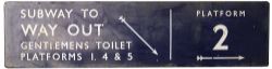 BR(E) FF enamel railway sign SUBWAY TO WAY OUT GENTLEMENS TOILET PLATFORMS 1, 4 & 5 ex Sheffield