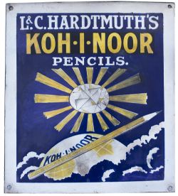 Advertising enamel sign L&C HARDMUTH'S KOH.I.NOOR PENCILS measuring 10in x 11in. Has had some