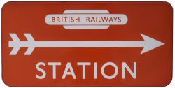 BR(NE) FF enamel station direction sign STATION with British Railways totem at the top and right