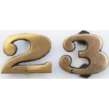 Midland Railway locomotive power classification cast brass numbers 2 and 3. Both measure 2in tall