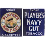 Advertising double sided enamel sign; PLAYER'S NAVY CUT CIGARETTES with image of the sailor on one