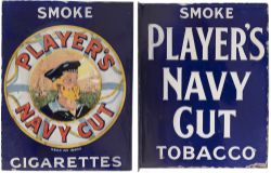 Advertising double sided enamel sign; PLAYER'S NAVY CUT CIGARETTES with image of the sailor on one