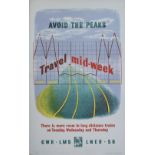 Poster GWR LMS LNER SR AVOID THE PEAKS TRAVEL MID WEEK by Sav 1946. Double Royal 25in x 40in. In