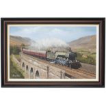 Original oil painting on canvas by Barry Price of LNER GRESLEY A3 4-6-2 60057 ORMONDE at Ais Gill