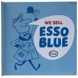 Advertising enamel sign WE SELL ESSO BLUE. Double sided with wall mounting flange. In virtually mint