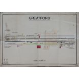British Railways coloured signal box diagram GREATFORD, shows from Essendine and to Tallington.