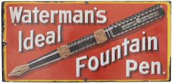 Advertising enamel sign WATERMAN'S IDEAL FOUNTAIN PEN. In good condition with some small areas of