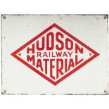 Enamel sign HUDSON RAILWAY MATERIAL. From Robert Hudson of Leeds whose main products were vehicles