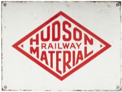 Enamel sign HUDSON RAILWAY MATERIAL. From Robert Hudson of Leeds whose main products were vehicles