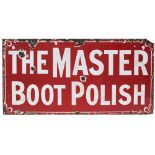 Advertising enamel sign THE MASTER BOOT POLISH. In good condition with edge chipping and a few