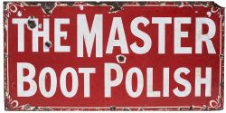 Advertising enamel sign THE MASTER BOOT POLISH. In good condition with edge chipping and a few