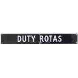 London Underground enamel doorplate DUTY ROTAS as used at some of the depots. Measures 19in x 2.