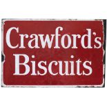 Advertising enamel sign CRAWFORD'S BISCUITS, double sided with mounting flange. Measures 12in x
