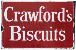 Advertising enamel sign CRAWFORD'S BISCUITS, double sided with mounting flange. Measures 12in x