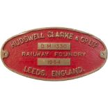Worksplate HUDSWELL CLARKE & Co LTD RAILWAY FONDRY LEEDS ENGLAND D.M. 1330 1964 ex 2 ft 6in gauge