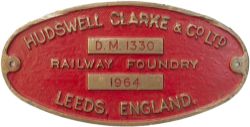 Worksplate HUDSWELL CLARKE & Co LTD RAILWAY FONDRY LEEDS ENGLAND D.M. 1330 1964 ex 2 ft 6in gauge