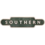 BR(S) totem fascia station sign SOUTHERN in the shape of a totem. Wooden base with metal box style