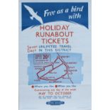 Poster BR(NE) FREE AS A BIRD WITH HOLIDAY RUNABOUT TICKETS, WHITBY, YORK, SCARBOROUGH, BRIDLINGTON