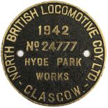 Worksplate NORTH BRITISH LOCOMOTIVE COY LTD HYDE PARK WORKS GLASGOW No 24777 1942 ex LMS Stanier