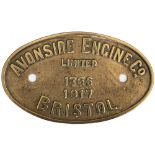 Worksplate AVONSIDE ENGINE CO LIMITED BRISTOL 1766 1917 ex 0-4-0 ST supplied to Patent Shaft And