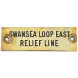 GWR machine engraved brass shelf plate FROM SWANSEA LOOP EAST RELIEF LINE. In very good condition
