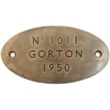 Worksplate No 1011 Gorton 1950 ex British Railways Electric Class 76 originally numbered 26004 and