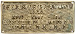 Worksplate THE ENGLISH ELECTRIC COMPANY LTD ROBERT STEPHENSON & HAWTHORNS LTD LOCOMOTIVE WORKS