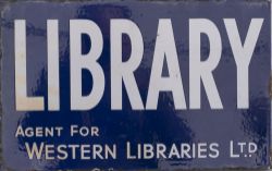 Advertising enamel sign LIBRARY AGENT FOR WESTERN LIBRARIES LTD. Double sided with wall mounting