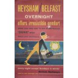 Poster BR(M) HEYSHAM / BELFAST OVERNIGHT OFFERS IRRESISTIBLE COMFORT. Double Royal 25in x 40in. In