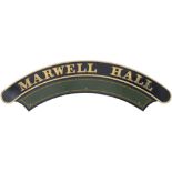 Nameplate MARWELL HALL ex GWR Collett Hall 4-6-0 built at Swindon in 1935 and numbered 5946.