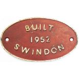 Worksplate BUILT 1952 SWINDON ex British Railways Riddles Standard Class 3 2-6-2 T 82008 which was
