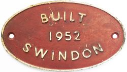Worksplate BUILT 1952 SWINDON ex British Railways Riddles Standard Class 3 2-6-2 T 82008 which was