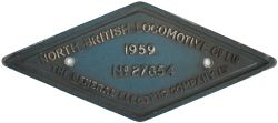 Worksplate NORTH BRITISH LOCOMOTIVE CO LTD THE GENERAL ELECTRIC COMPANY LTD No 27854 1959 ex British