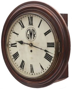 Taff Vale Railway 12 inch mahogany cased fusee railway clock with a wire driven rectangular plated