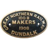 Great Northern Railway (Ireland) tenderplate GREAT NORTHERN RAILWAY MAKERS DUNDALK 100B 1908.