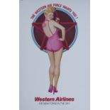 Poster WESTERN AIRLINES THE NEW FORCE IN THE SKY by Gomas circa 1970. Measures 24in x 37in and is in