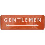 BR(NE) FF enamel station sign GENTLEMEN with right facing arrow measuring 36in x 12in. In