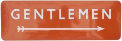 BR(NE) FF enamel station sign GENTLEMEN with right facing arrow measuring 36in x 12in. In