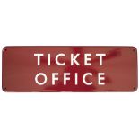 BR(M) FF enamel doorplate TICKET OFFICE measuring 18in x 6in. In excellent condition with two