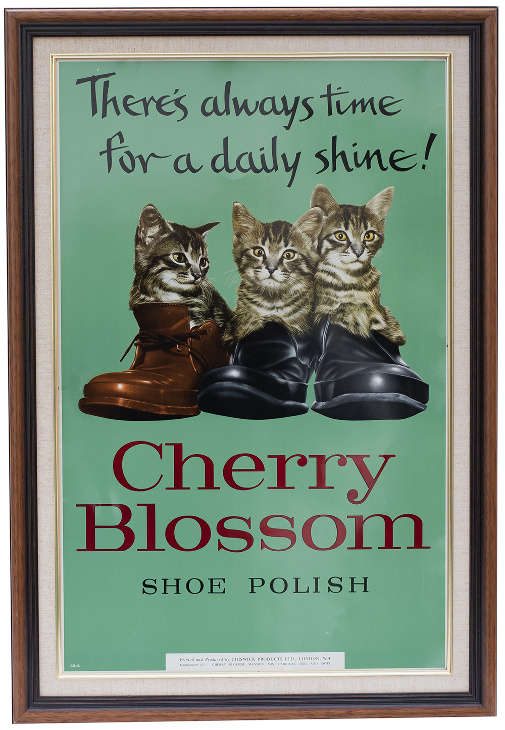 Advertising sign THERE'S ALWAYS TIME FOR A DAILY SHINE ! CHERRY BLOSSOM SHOE POLISH with the 3