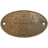 Worksplate LMS REBUILT 1921 DERBY most likely to be from a Midland Railway 3F 0-6-0 which were