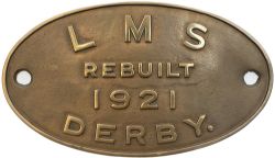 Worksplate LMS REBUILT 1921 DERBY most likely to be from a Midland Railway 3F 0-6-0 which were