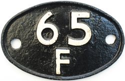 Shedplate 65F Grangemouth 1950-1973. Face restored, rear has District casting and pattern details.