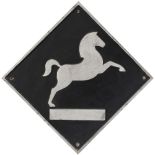 British Railways cast aluminium depot plaque for Westbury depicting the Horse. Square cast aluminium