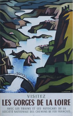 Poster SNCF VISITEZ LES GORGES DE LA LOIRE by J. Jaquelin 1961. Double Royal 25in x 40in. In very