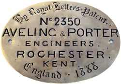 Worksplate AVELING & PORTER ENGINEERS ROCHESTER KENT ENGLAND BY ROYAL LETTERS PATENT No2350 1888