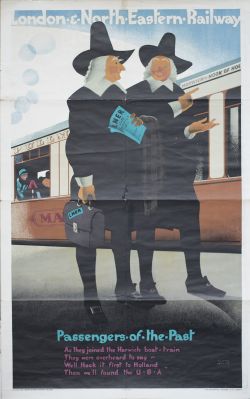 Poster LNER PASSENGERS OF THE PAST by Austin Cooper. Double Royal 25in x 40in. In fair condition