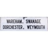 London & South Western Railway enamel platform indicator sign WAREHAM SWANAGE DORCHESTER WEYMOUTH.