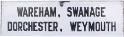 London & South Western Railway enamel platform indicator sign WAREHAM SWANAGE DORCHESTER WEYMOUTH.
